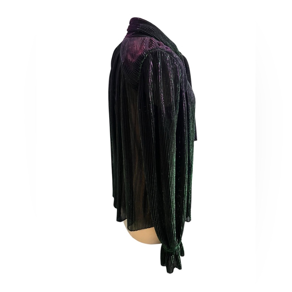 Marco De Vincenzo Metallic Tie-Neck Blouse 42 Button Up Ribbed Flowy Sheer Bow - Picture 4 of 7